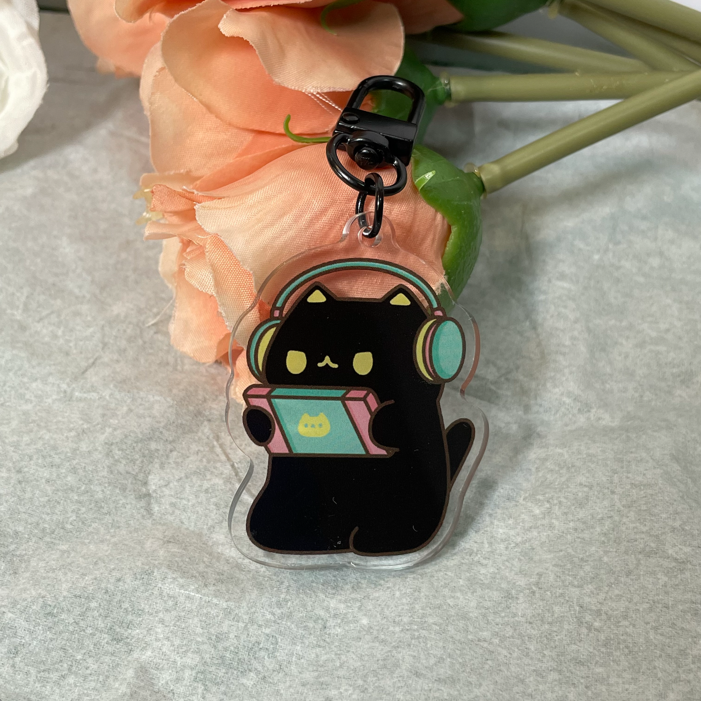 Gamer Black Cat Kao Acrylic Key Chain